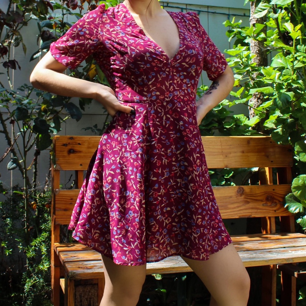 🎀 Reddish Purple Flower print dress